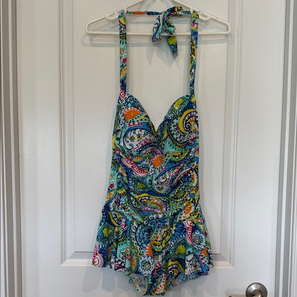 Chaps Blue and Green Paisley Swim One Piece